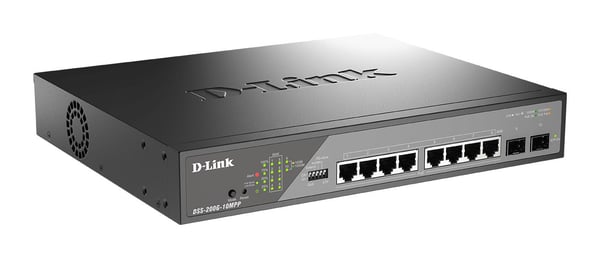 D-Link DSS 200G-10MPP - Switch - Hanterad - 8 x 10/100/1000 (PoE++) + 2 x Gigabit SFP - Rackmonterbar - PoE++ (242 W)