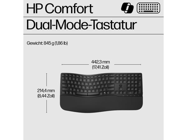 HP 685 Comfort Dual-Mode -näppäimistö, QWERTY, Täysikokoinen (100 %), Langaton, RF Wireless + Bluetooth, Kalvokytkin, QWERTY, Musta