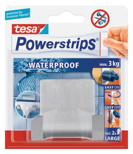 Tesa Powerstrips vanntett dobbel selvklebende metallkrok krom 1 stk (H5971004)
