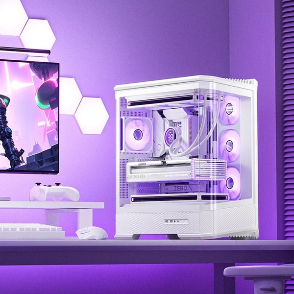 Jonsbo D400, Midi Tower, PC, Vit, Mini-ITX, micro ATX, ATX, Stål, Acrylonitrile Butadiene Styrene, Glas, Gaming