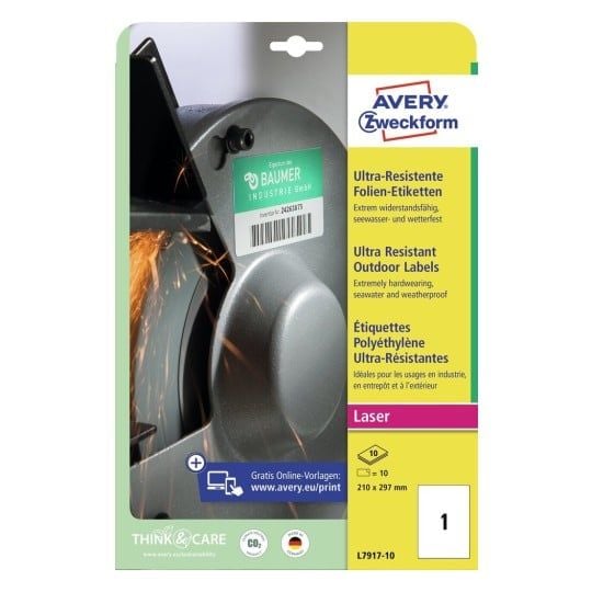Avery Zweckform - Polyetylen (PE) - matte - permanent klebemiddel - hvit - A4 (210 x 297 mm) 10 etikett(r) (10 ark x 1) etikett