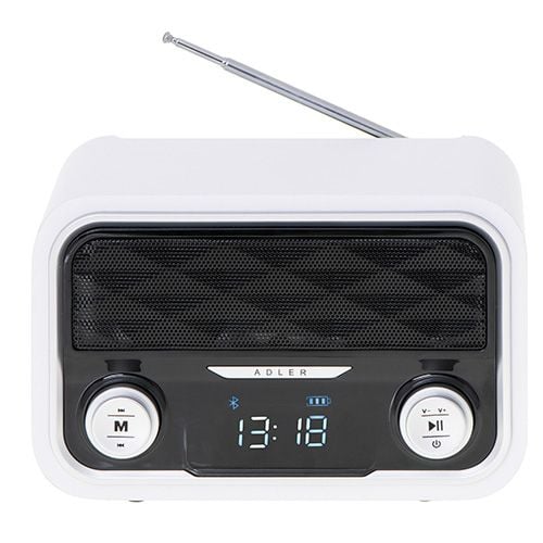 Adler AD 1185, Kannettava, FM, LCD, Micro-USB, USB A-tyyppi, Valkoinen, Yksivärinen