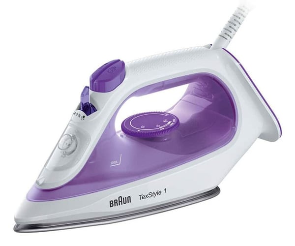 Braun TexStyle 1 SI 1080, Kuiva- & höyrysilitysrauta, Keraaminen pohjalevy, 1,9 m, 130 g/min, musta, Purppura, 0,22 L
