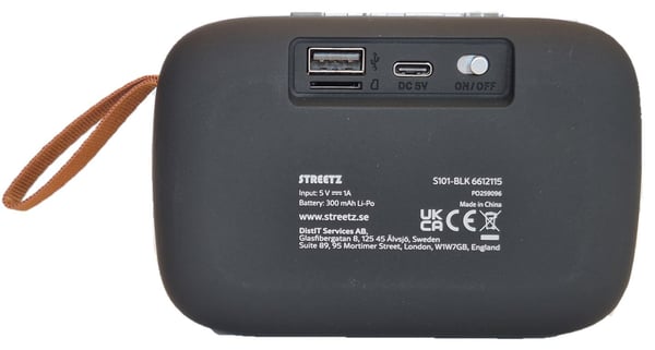 Streetz S101-BLK, 3 W, 20 - 20000 Hz, 4 O, Langaton, 10 m, USB A-tyyppi