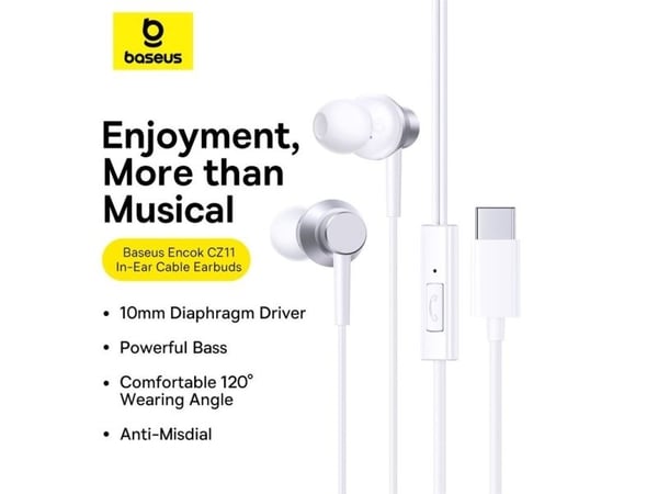 Baseus Encok CZ11 - Ørepropper med mikrofon - i øret - kablet - USB-C - hvit