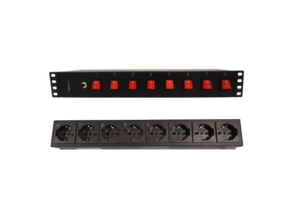 Techly I-CASE STRIP-815I rackgrenuttak 19", 1,5U, 8 UNEL-uttak, 8 brytere