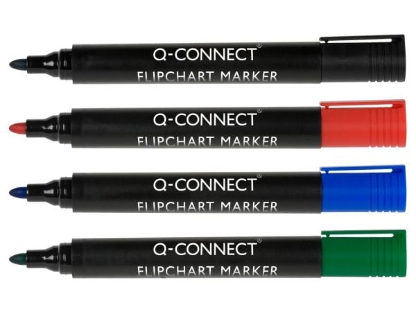 Q-CONNECT Flipovermarkør, rund, 4 stk, blandede farger