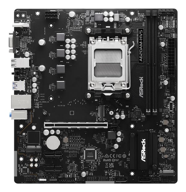 ASRock A620AM-HVS - Moderkort - micro ATX - Socket AM5 - AMD A620A Chipuppsättning - USB 3.2 Gen 1, USB-C 3.2 Gen 1 - Gigabit LAN - inbyggda grafik...