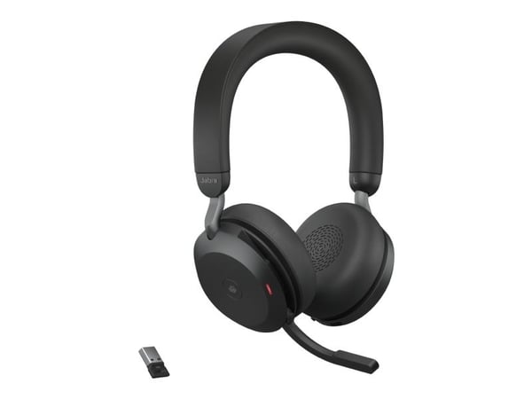 Jabra Evolve2 75 - Hodesett - on-ear - Bluetooth - trådløs - aktiv støydemping - USB-A - lydisolerende - svart - med ladestativ - Certified for Mic...