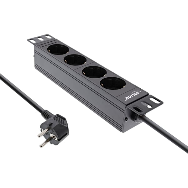 InLine 16420J, 4 AC-utganger, Type F, Svart, Aluminium, Plast, 1U, 2 m