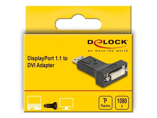 Delock - Videokort - dubbel länk - DisplayPort (hane) till DVI-I (hona) skruvbar - DisplayPort 1.1 - passiv - svart