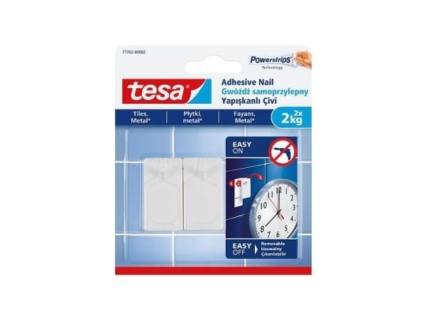 TESA 77762-00000-01, Sisätila, Yleiskoukku, Valkoinen, Polystyreeni, Liimateippi, 2 kg
