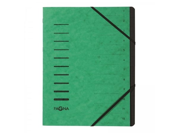 Pagna Office - Klassifikasjonsmappe - 12 rom - 12 deler - bokryggbredde: 5 mm - for A4 (210 x 297 mm) - med fliker - grønn