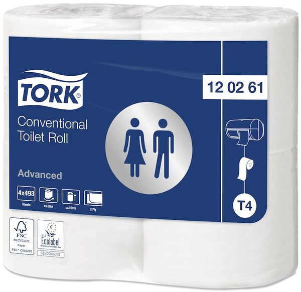 Toiletpapir Tork T4 Advanced 2-lags hvid - (24 ruller pr. karton)