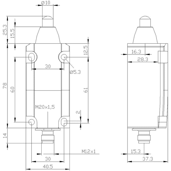 Siemens Indus.Sector -asentoanturi 3SE5114-0CC02-1AC4 1S/1Ö SIRIUS yksiasentoanturi 4047621012513, metalli, IP67, 68 mm, 150 mm, 45 mm, 357 g