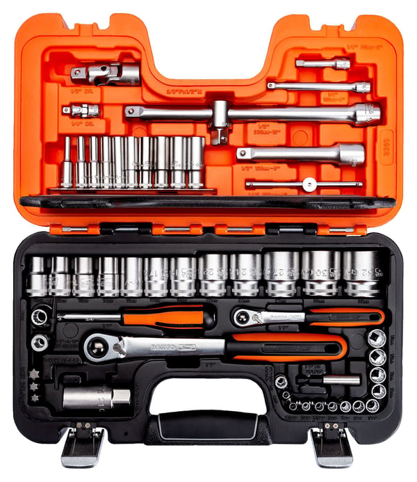 BAHCO S560 hylsysarja, 1/4" ja 1/2" vääntiöillä, 56 osaa