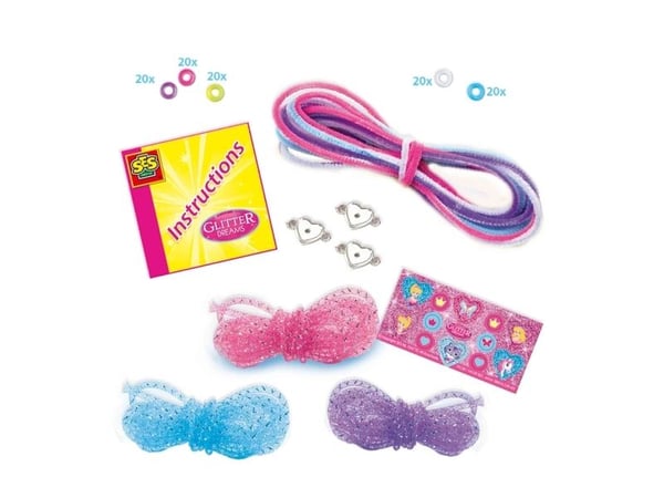 SES Creative Glitter dreams - Glitter bracelets, Kit för tillverkning av smycken för barn, 4 År, Blå, Rosa, Lila, 1 styck