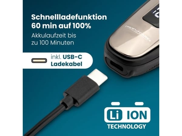 ProfiCare PC-HR 3140, Folie shaver, Sort, Krom, Slider, Batteri/USB, Lithium-Ion (Li-Ion), 600 mAh