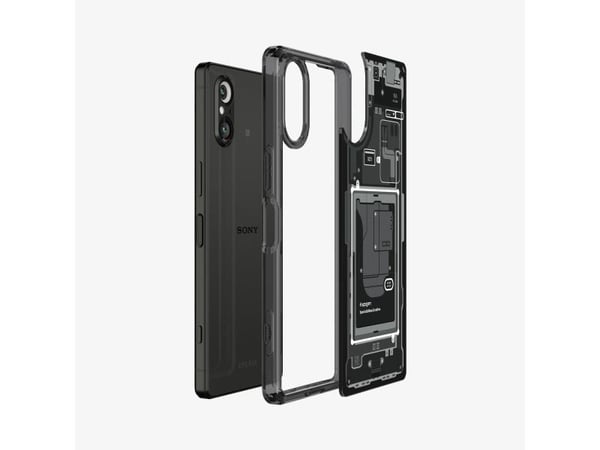 Spigen Ultra Hybrid kotelo Sony Xperia 5 V:lle - tummanharmaa (Zero One design)