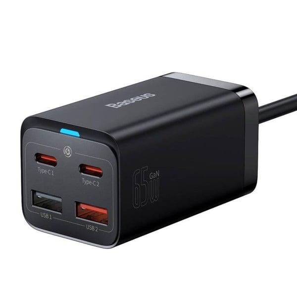 Baseus GaN3 Pro CCGP040101 vegglader 65W 2x USB-C PD, 2x USB-A, svart