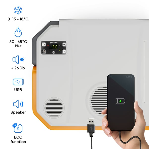Peme ice-on Trip 33L reisekjøleskap med Adventure Orange Bluetooth-høyttaler