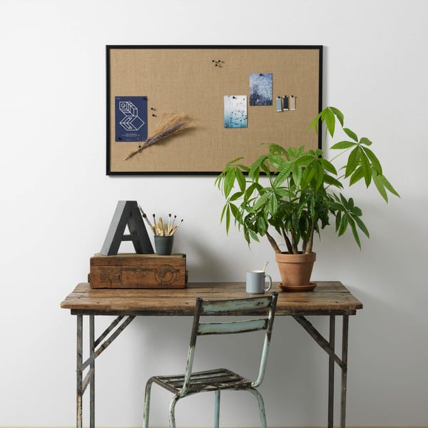 Opslagstavle hessian med ramme i sort MDF 100x60 cm