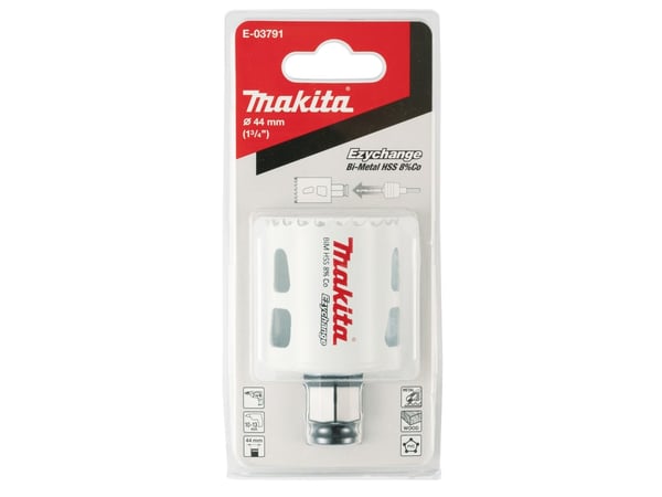 Makita E-03791, Yksi, Pora, Terästä, Alumiini, Muovi, Puu, Ruostumaton teräs, Valkoinen, Kaksoismetalli, 4,4 cm