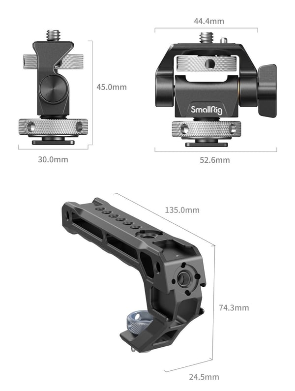 SmallRig 5322, Kaarikahva, musta, Alumiini, Silikoni, Ruostumaton teräs, 1/4, 3/8", 135 mm, 52,6 mm