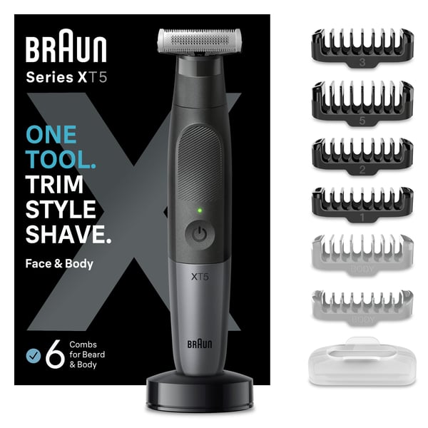 Braun Series X XT5300 skäggtrimmer 6 längdsteg våt och torr, svart/silver
