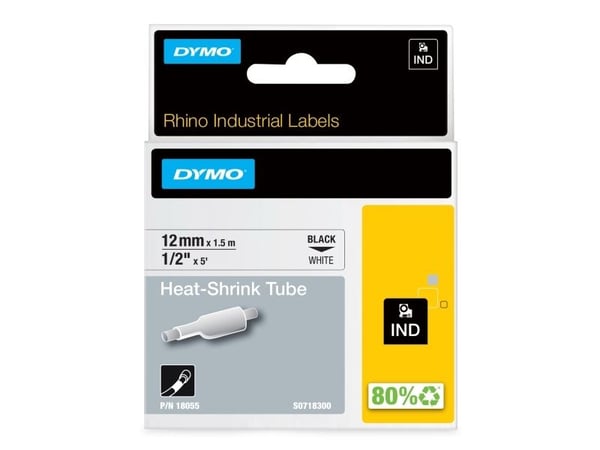 DYMO - Polyolefin - svart på hvitt - Rull (1,2 cm x 1,5 m) 1 rull(er) hylser - for Rhino 4200, 6000, 6000 Hard Case Kit
