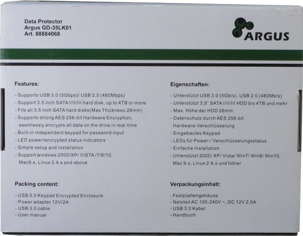 Inter-Tech Argus GD-35LK01 - Lagringspakning - 3,5" - SATA 6Gb/s - USB 3.0