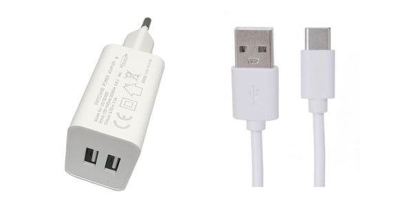 MicroConnect - Strømadapter - 2.4 A - 2 utgangskontakter (USB) - på kabel: USB-C - hvit