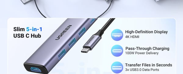 Ugreen Revodok 6-in-1 - Dokkingstasjon - for bærbar, smarttelefon, skrivebord, bærbar - USB-C - HDMI