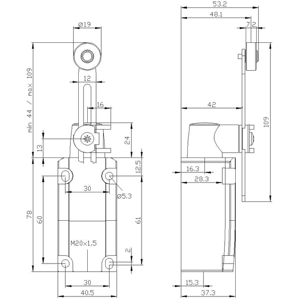 Siemens grensebryter 1R 1Z Snap Action Metall Roterende Spak Lengde Justerbar (3SE5112-0CH51)
