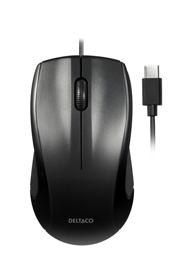 DELTACO MS-711-C - Mus - optisk - 3 knappar - kabelansluten - USB-C - svart