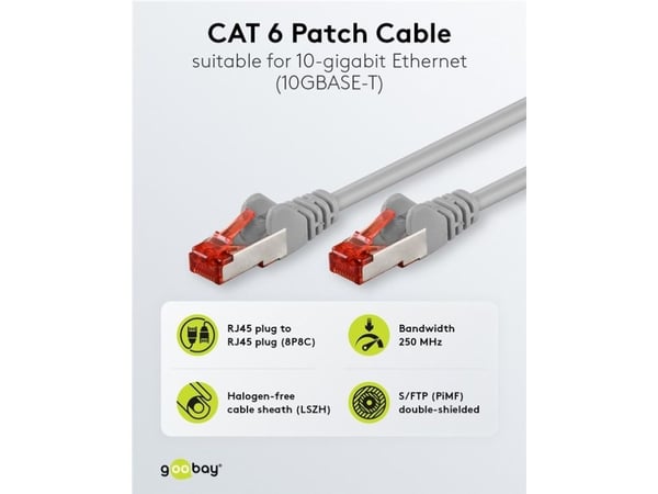 Goobay 66654, 1 m, Cat6, S/FTP (S-STP), RJ-45, RJ-45, Grå, Röd