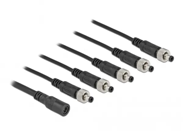 Delock - Strømsplitter - 5,5 x 2,1 mm DC-jakk (hunn) til 5,5 x 2,1 mm DC-jakk (hann) skrubar - 30 V - 2 A - 50 cm - svart