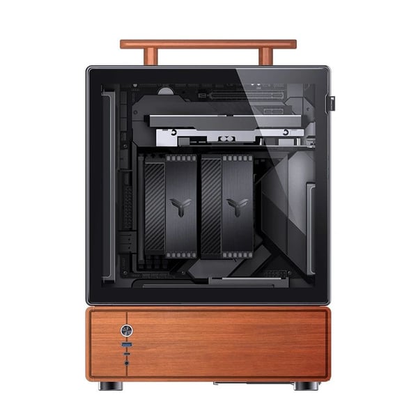Jonsbo T7 PC-kabinett mATX miditårn herdet glass, svart treverk