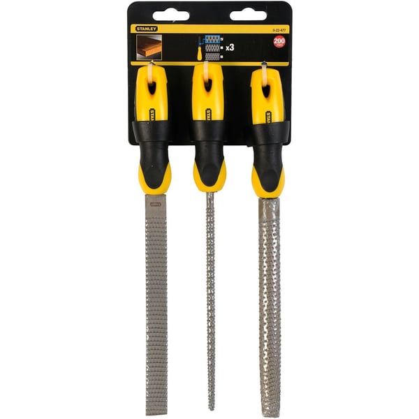 Stanley 0-22-477, Flate mapper, Rund fil, Mellom grov og 2. kutt, Kull stål, Sort, Gult, Grep som ikke glir, Mykt grep, 20 cm