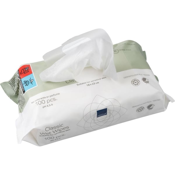 Våtservetter, ABENA, Z-vikta, 18x23 cm, vita, tillverkade för renrum, 100 st, utan färg och parfym, med folielock, engångs - (12 förpackningar x 10...