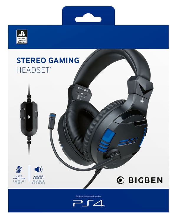 Bigben Interactive PS4OFHEADSETV3, Kabel, Spela, 270 g, Headset, Svart, Blå