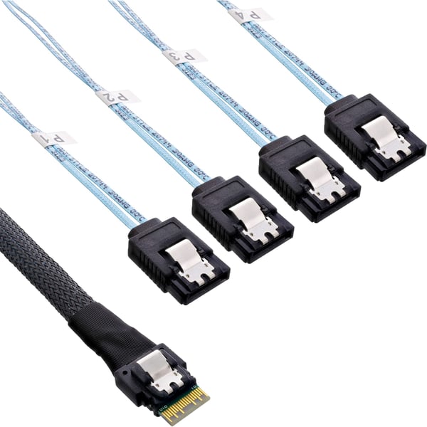 InLine 27646A, 0,5 m, SFF-8654 male, 4x SATA 7-pin, Rak, 12 Gbit/s, Svart
