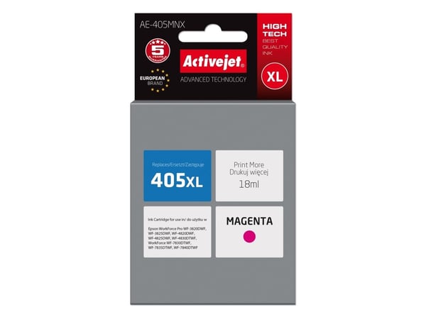 Activejet AE-405MNX, Korkea (XL) värintuotto, Magenta, Väripohjainen muste, 18 ml, 1 kpl, Kertapakkaus