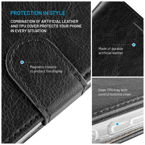 Fast Redmi Note 14 Pro+ 5G Wallet Opus mobiltelefondeksel med kortspor, svart