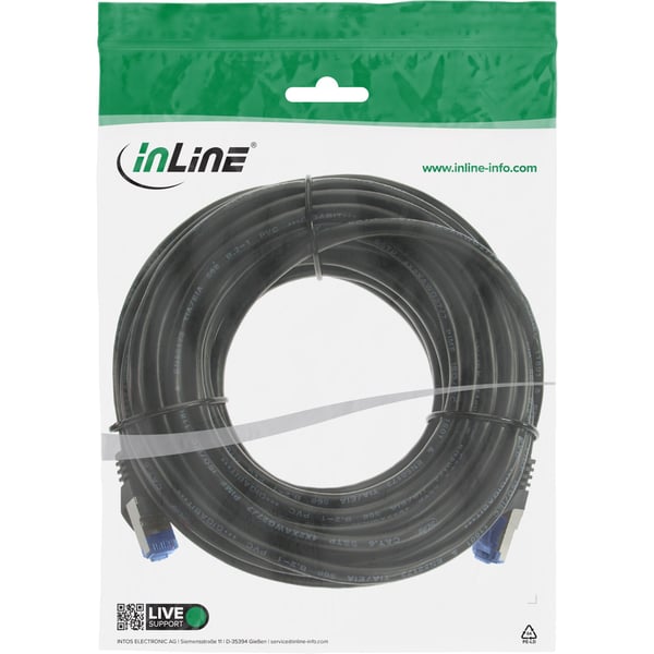 InLine 72825S, 25 m, Cat6a, S/FTP (S-STP), RJ-45, RJ-45, Svart