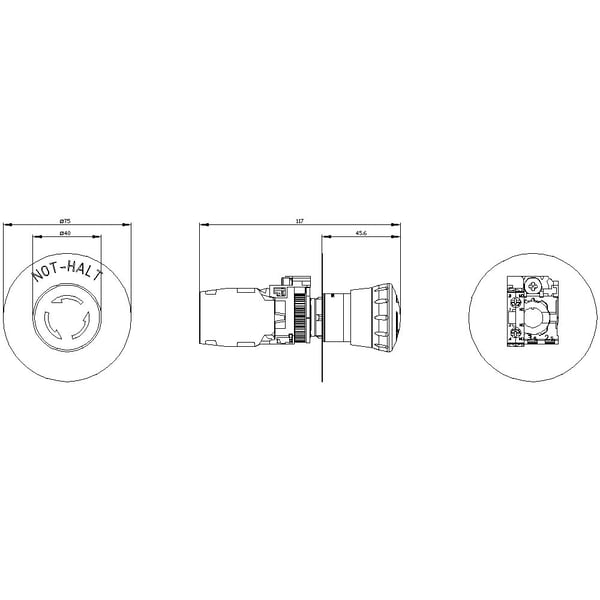 Siemens 3SU1100-1HB20-1FH0, IP67, IP69K, 2,23 cm, 98 mm, 146 mm, 55 mm, 89 g
