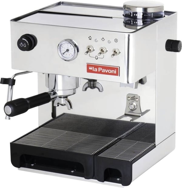 la Pavoni New Domus Bar, Espressokone, 2,7 L, Kahvipavut, Jauhettu kahvi, Sisäänrakennettu jauhin, 950 W, Ruostumaton teräs