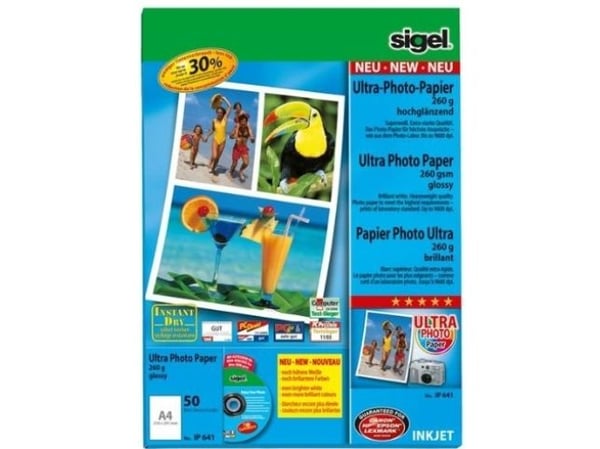 Sigel InkJet Ultra Photo Paper IP641 - Blank - briljant hvit - A4 (210 x 297 mm) - 260 g/m² - 50 ark fotopapir