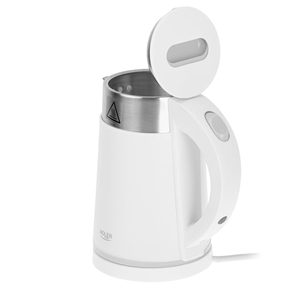 Adler AD 1372W vedenkeitin 800 W 0,6 l 360° alusta, valkoinen