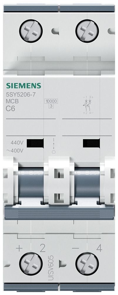 Siemens dvergvernbryter Allstrømsensitiv 6 A 2-polet, utløserkarakteristikk C (5SY5206-7)